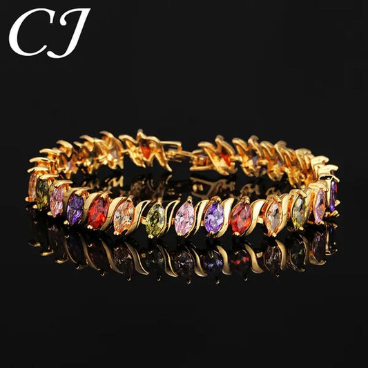 CANDICE Indian Design Real Gold Plated Multicolor Zircon Stones Tennis Bracelets For Dance Party Accessories