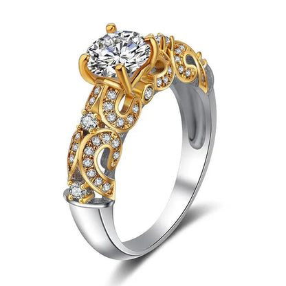 925 Sterling Silver 2 Tone Round Cut CZ Engagement Wedding Ring for Women Girl Size 5-10