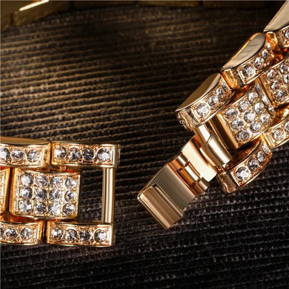 Fashion Men 24K Gold / 925 Silver Plated Solid Stainless Steel Bracelet Iced DIAMOND Link Chain Bracelet 8.26 Inch