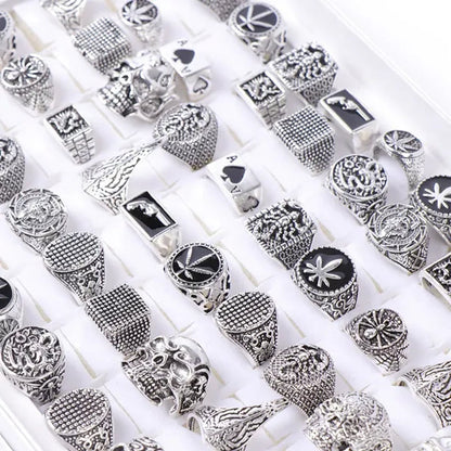Pack of 20pcs Retro Punk Gothic Antique Silver Plated Metal Rings Jewelry For Men Women
