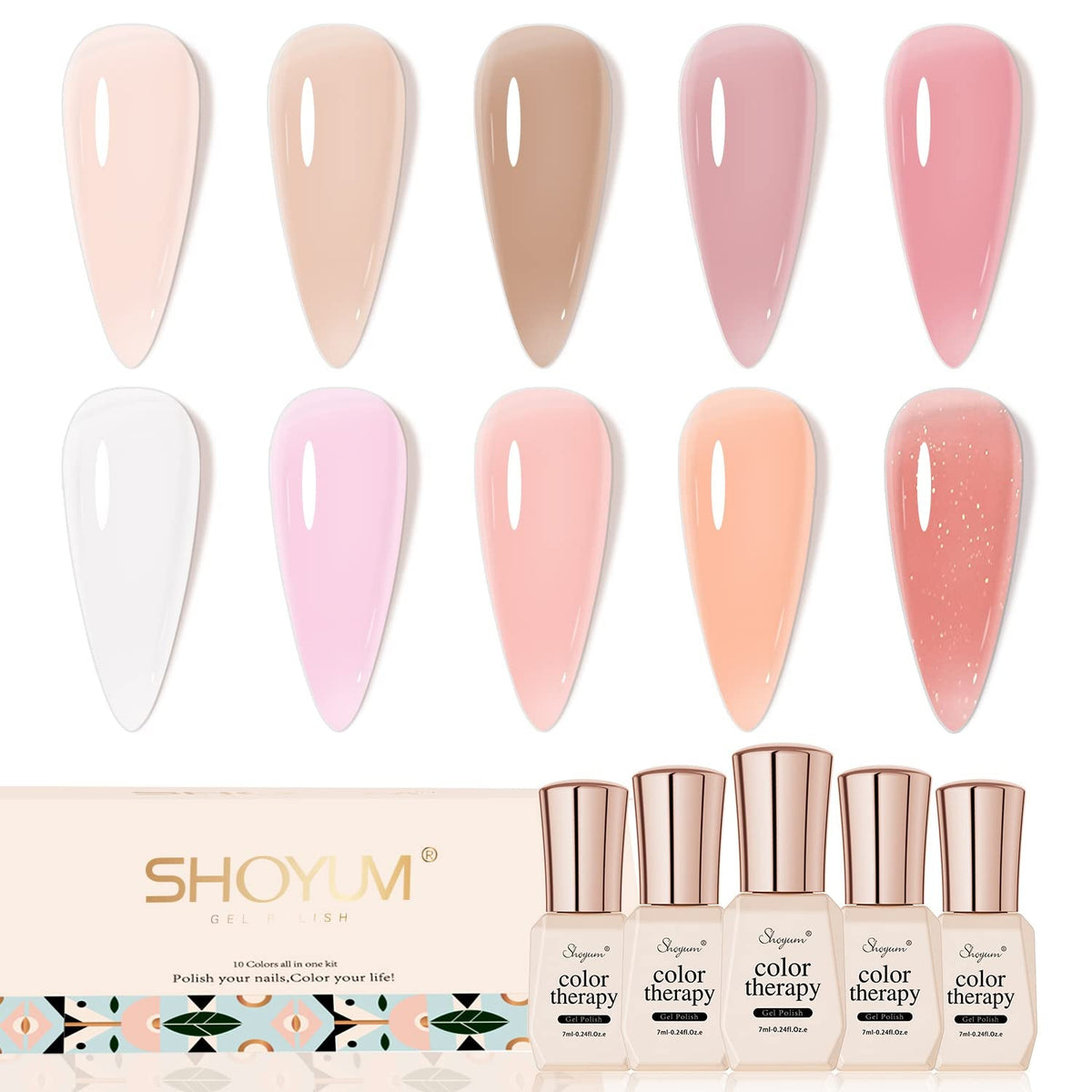 Nude Pink Gel Nail Polish Set, 10 Colors Neutral Nude Gel Polish Kit Translucent Milky White Purple Spring Summer Trend Nail Art DIY Manicure at Home Gifts for Girls Women