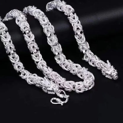NEW! Exquisite Men Solid Heavy 925 Sterling Silver Domineering Dragon Head Silver Chain Necklace Jewelry