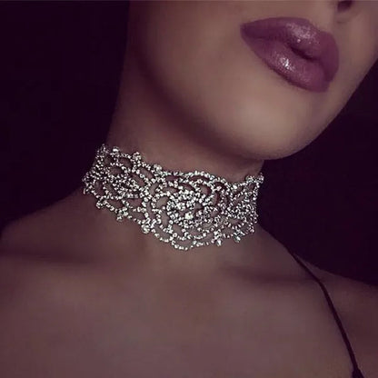 Full Diamond Pendant Necklace Crystal Rhinestone Choker Collar Women Wedding Jewelry