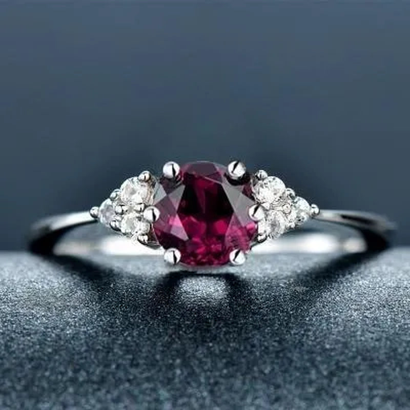 Red Ruby Jewelry Palace Natural Garnet Halo Engagement Ring  Sterling Sliver Jewelry For Women