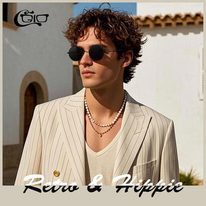 Retro round Polarized Sunglasses Mens Womens Circle Metal Hippie Shades UV400 Protection E01