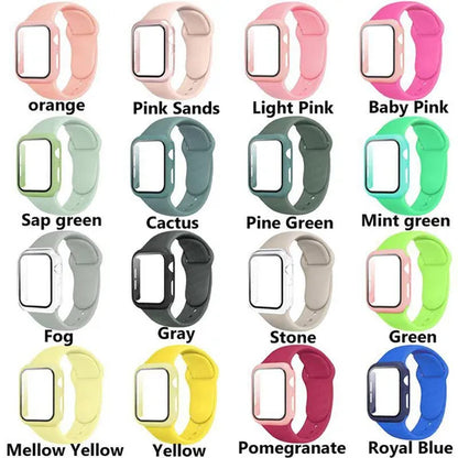 LEIXIUER Tempered Glass with Case Sport Silicone Strap for Smart Watch series  8 7 6 SE 2 3 4 5 1 for Smart Watch45mm 41mm 44mm 40mm 38mm 42mm 44 mm Sport Soft screen protector band bracelet（ Case and strap are packaged separately !）