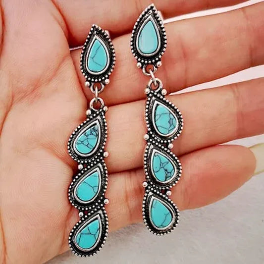 Native America Jewelry 925 Solid Sterling Silver Plated Turquoise Diamond Stud Drop Dangle Earrings