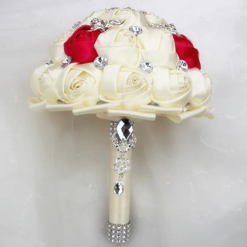 18CM Stunning Red Butterfly Diamond Flowers Brooch Stitch Wedding Bouquet Mariage Polyester Bride Holding Flowers Ribbon Bridesmaid Bouquet