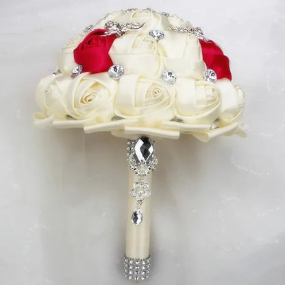 18CM Stunning Red Butterfly Diamond Flowers Brooch Stitch Wedding Bouquet Mariage Polyester Bride Holding Flowers Ribbon Bridesmaid Bouquet