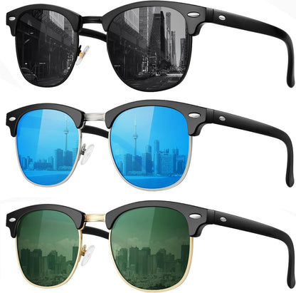 Classic Polarized Sunglasses for Men and Women Retro Style Semi Rimless Frame Sun Glasses 100% UV Protection Goggles