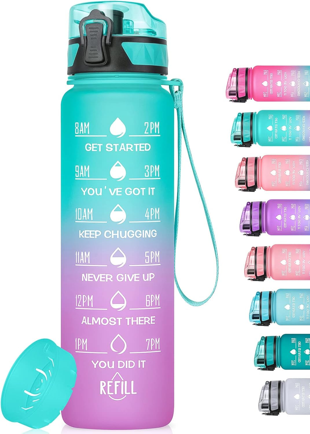 Motivational Water Bottle with Time Marker, 32 Oz (950 Ml), Bpa-Free Plastic, Easy Drink Straw, Fits Cup Holder
