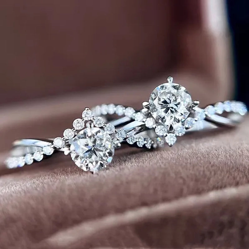 Luxury Bride Jewelry Trendy 925 Sterling Silver Criss Cross Ring White Sapphire Eternity Diamond Engagement Rings for Women Wedding Accessories Anniversary Party Gift