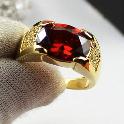 Size 5-11 Classic Men's Ruby CZ 18K Golden Plated Band Ring