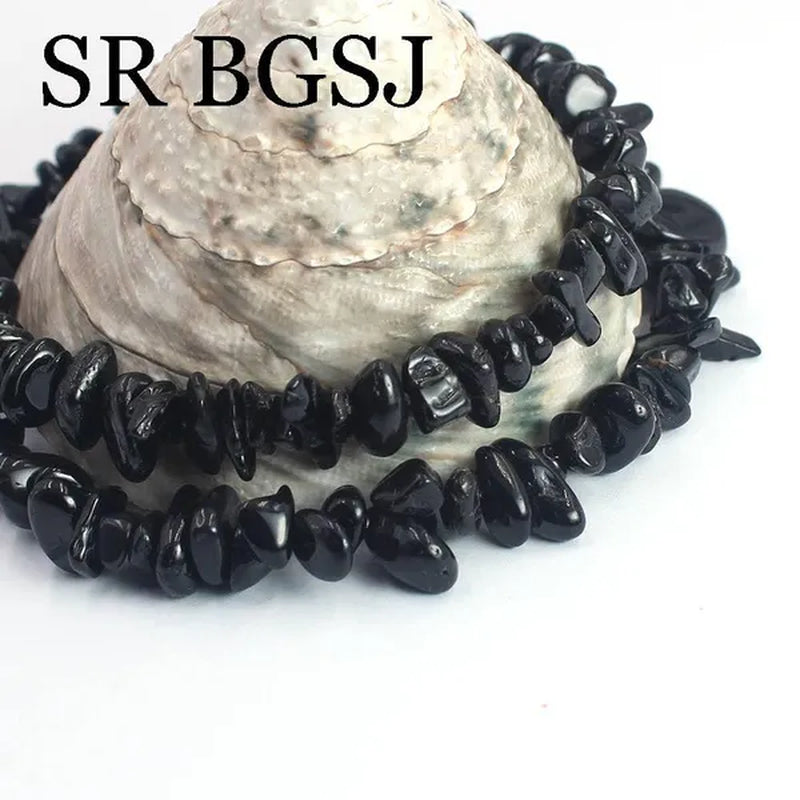 Gift Packed 6-8mm Natural Black Tourmaline Gems Chips Stone For Women Bohemian Chokers Necklace 18inch