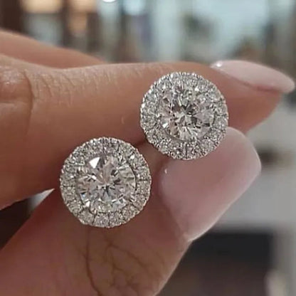 Trendy 1.25 Carat Round Moissanite White Diamond Halo Brilliant Cut Stud Earrings Bridal Wedding Engagement Jewelry Gift
