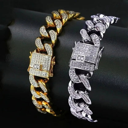 Christmas Mens Womens Diamond 925 Silver Plated Bracelet Hiphop &Curb Cuban Bracelets