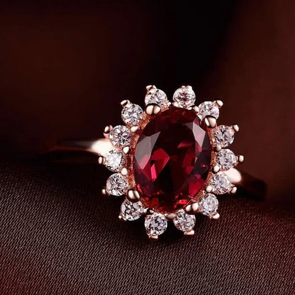 New Ruby Diana Sunflower Lady  Ring Classic Living Mouth Design Women's Ring