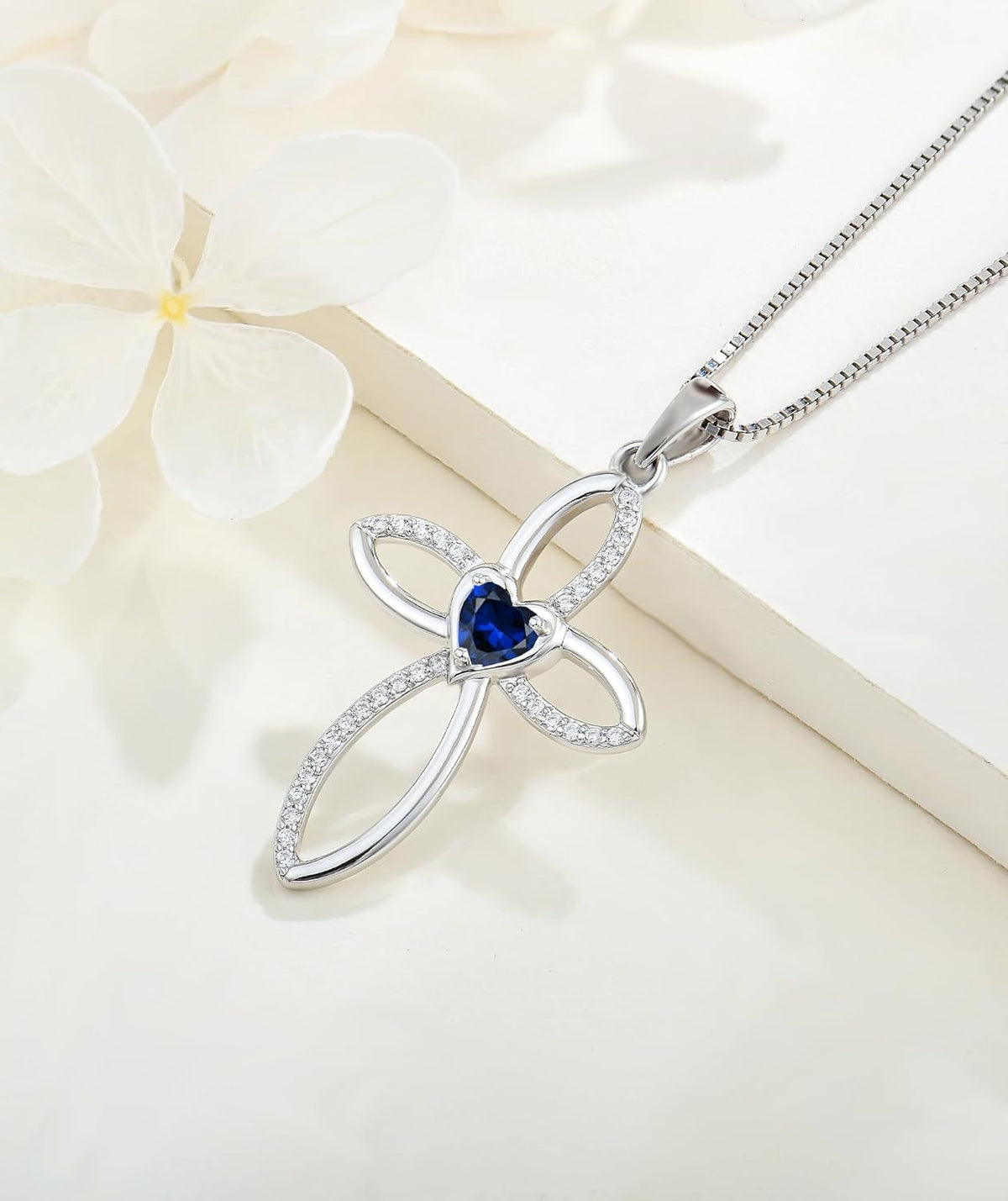 Celtic Knot Cross Necklace Sterling Silver Crucifix Pendant Heart Birthstone Religious Jewelry for Women