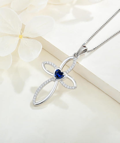 Celtic Knot Cross Necklace Sterling Silver Crucifix Pendant Heart Birthstone Religious Jewelry for Women