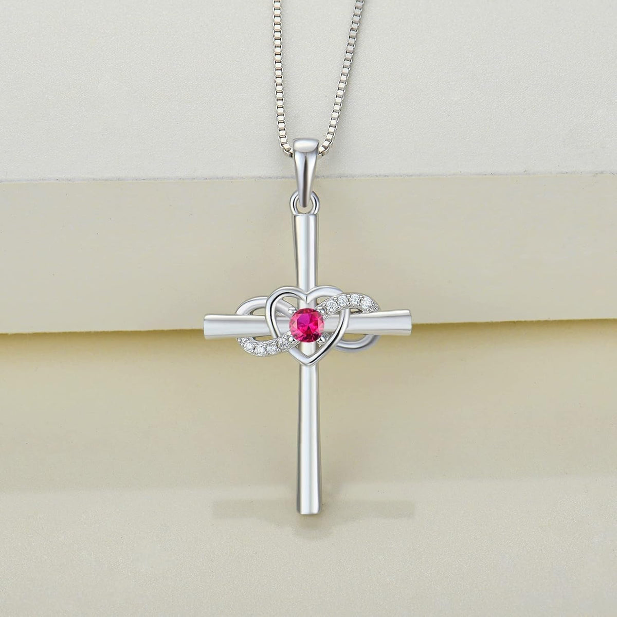 Women'S Cross Necklace Sterling Silver Infinity Heart Crucifix Pendant Birthstone Criss Jewelry