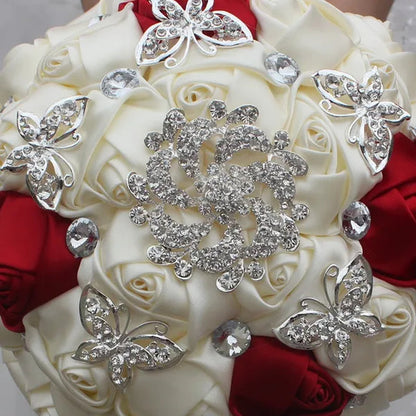 18CM White  Bride Holding Flowers Butterfly Flower Diamond Brooch Wedding Bouquet Bridal Mariage Stitch Wedding Bouquet Ribbon Bridesmaid Bouquet