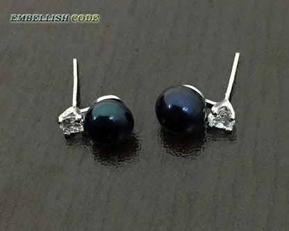 charming natural fresh water stud pearl earrings 8mm fine jewelry 925 sterling silver zirconium white black purple brown blue