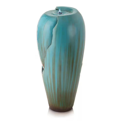 33 In. Tall Water Jar Fountain with LED Light, Turquoise