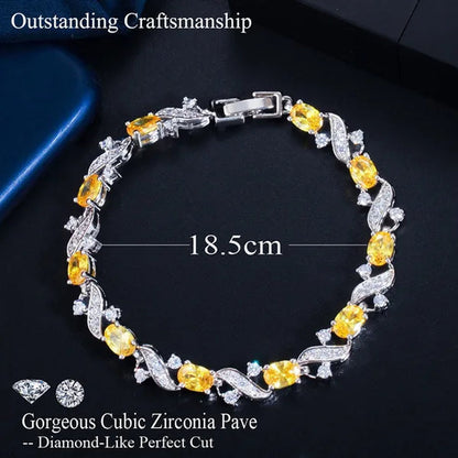 Gloriya Delicate Design Sky Blue Charm Oval Stone Tennis Bracelet Bangle for Women Fashion CZ Silver Plated Elegant Jewelry