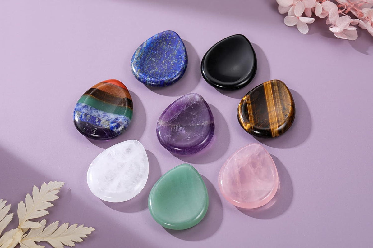 Thumb Worry Stone - Palm Stones Pocket Natural Chakra Reiki Healing Crystals Therapy Geometry - Lapis Lazuli