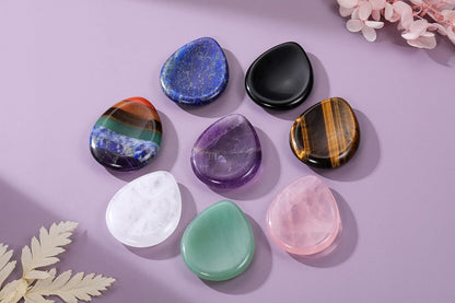 Thumb Worry Stone - Palm Stones Pocket Natural Chakra Reiki Healing Crystals Therapy Geometry - Lapis Lazuli