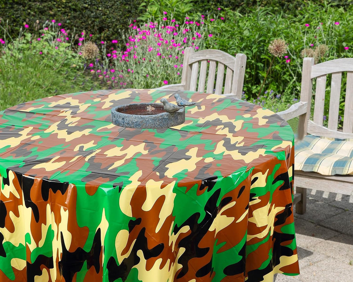6 Pack Camo Tablecloth Camouflage Plastic Tablecover round Plastic Table Cloth Disposable Camo Party Table Covers Army Party Decorations for Hunting Military Birthday Party Supplies