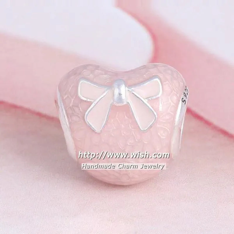 S925 Sterling Silver Fashion Jewelry Valentine's Day Pink Enamel Love Charms Beads & Jewelry Making