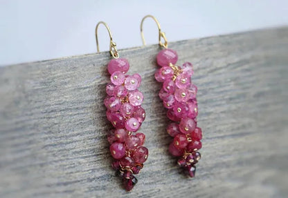Pink Topaz Earrings Ruby Cluster Earrings Pink Tourmaline Earrings