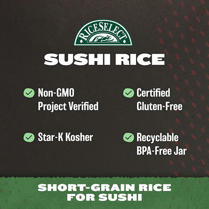Sushi Rice for Sushi and Japanese Food, Premium Gluten-Free Short-Grain Rice, Non-Gmo, 32-Ounce Jar