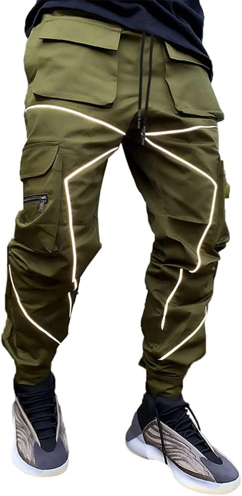 Mens Cargo Pants Hip Hop Techwear Harem Pant Jogger Sweatpants with Pockets Jogging Punk Army Green XL