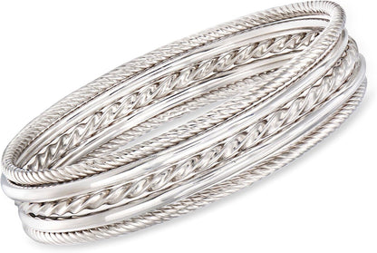 Sterling Silver Jewelry Set: 5 Bangle Bracelets. 7.5 Inches