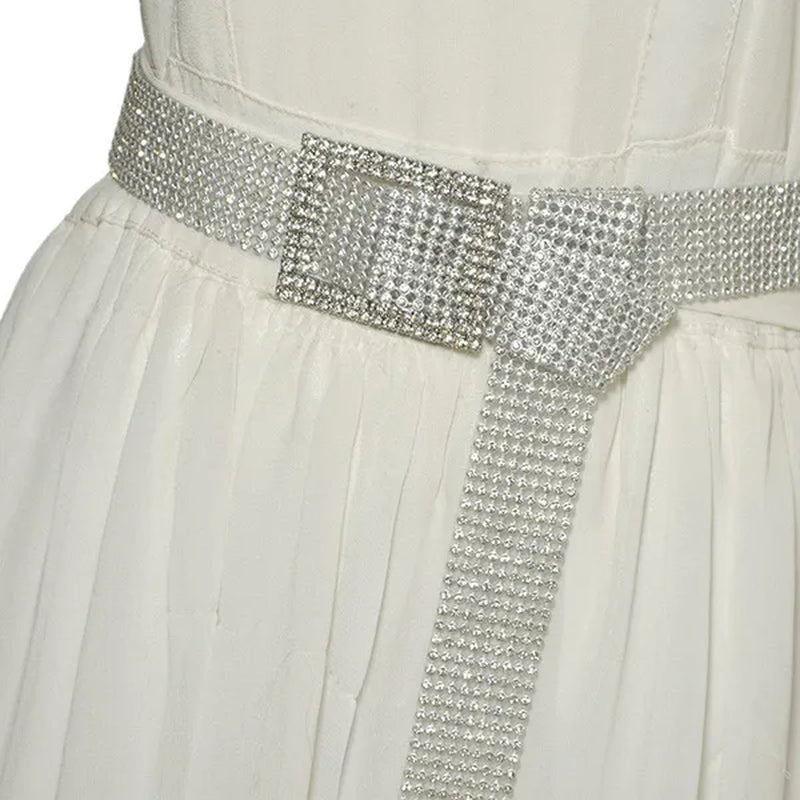 Brilliant Women's Belt Waist Chain Full Diamond Rhinestone Crystal Belt Luxury Large Party Silver Waist Belt