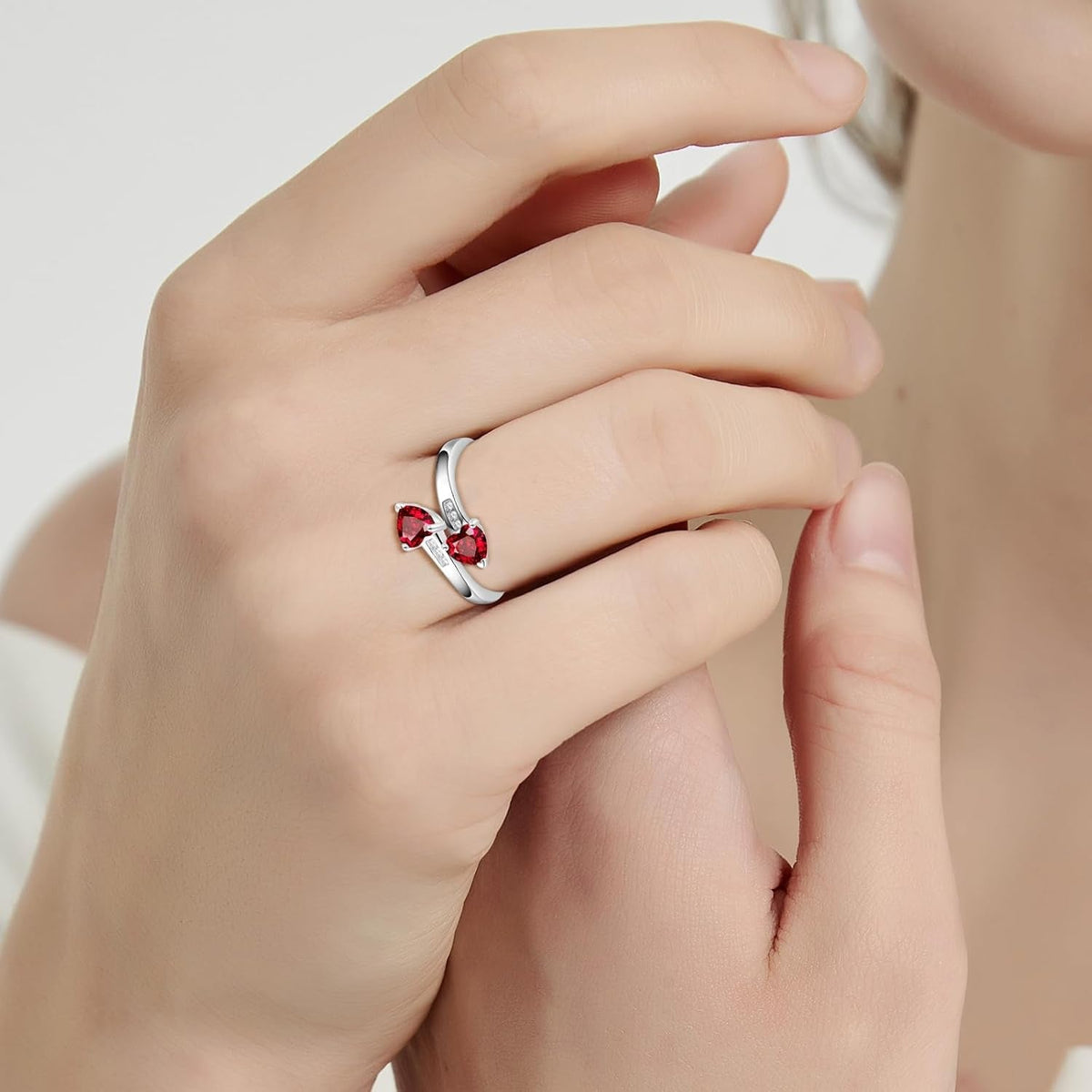 Adjustable Women Heart Ring 925 Sterling Silver Birthstone Rings for Women Promise Ring for Her Simulated Gemstone Statement Stackable Band Width 2Mm Open Size 5~9