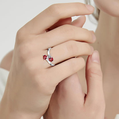 Adjustable Women Heart Ring 925 Sterling Silver Birthstone Rings for Women Promise Ring for Her Simulated Gemstone Statement Stackable Band Width 2Mm Open Size 5~9