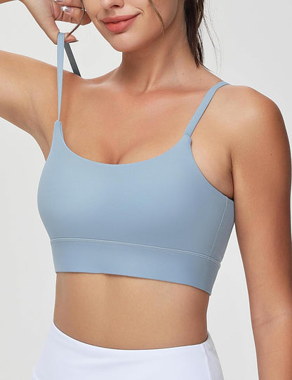 Women'S Adjustable Longline Sports Bras Scoop Neck Padded Wireless Workout Yoga Tops