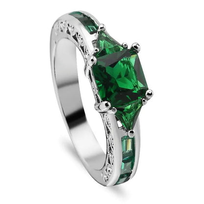 Women's Fashion 925 Silver Plated Princess Cut Black Sapphire CZ Wedding Ring Party Jewelry Gifts Size 5-11 (Choice Color and Size )