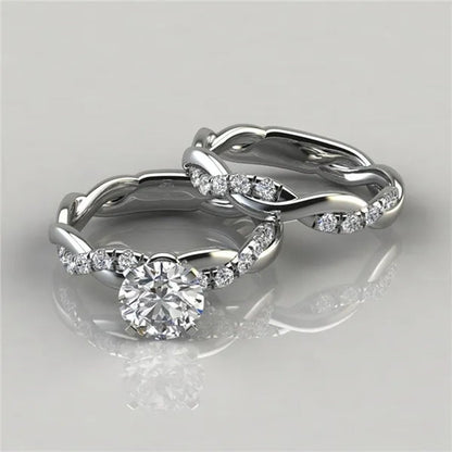 Women's Delicate Stainless Steel Twist Round Cut White Sapphire Ring Set Bridal Engagement Diamond Rings Wedding Rings Anniversary Gift Banquet Party Jewelry Ring Size 5-11