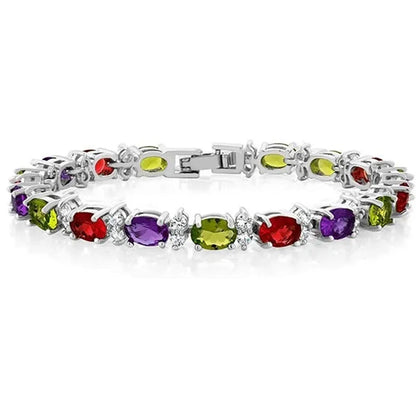 Gem Stone King 925 Sterling Silver Gorgeous Oval and Round Sparkling Cubic Zirconia CZ Tennis Bracelet Jewelry Gift