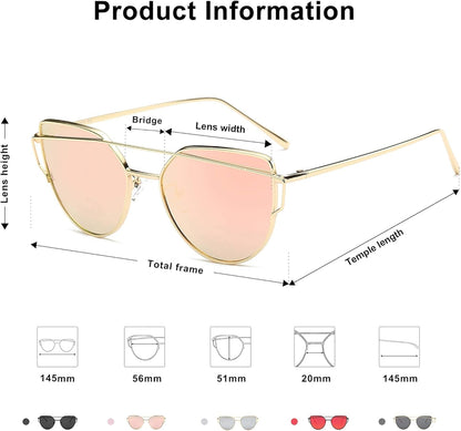 Cat Eye Sunglasses for Women Fashion Designer Style Mirrored Lenses