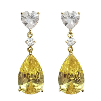 Trendy 14K Yellow Gold Teardrop Cut Citrine Gemstone Pendant Earrings for Women Bridal Wedding Jewelry Gift