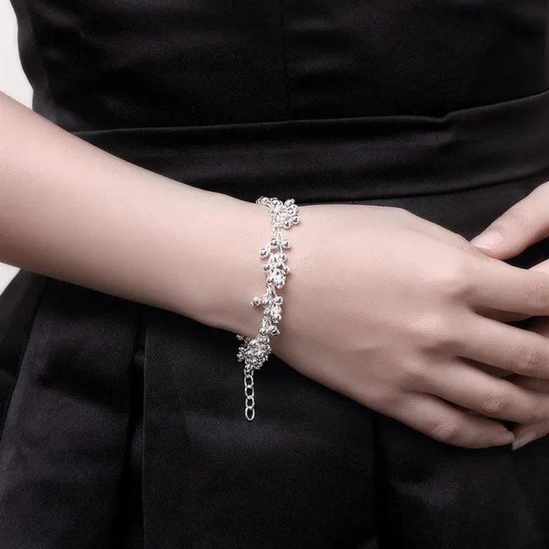 Women's Charm 925 Sterling Silver Fringe Line Frosted Beads Bracelets Elegant Necklace Bridal Wedding Jewelry Set