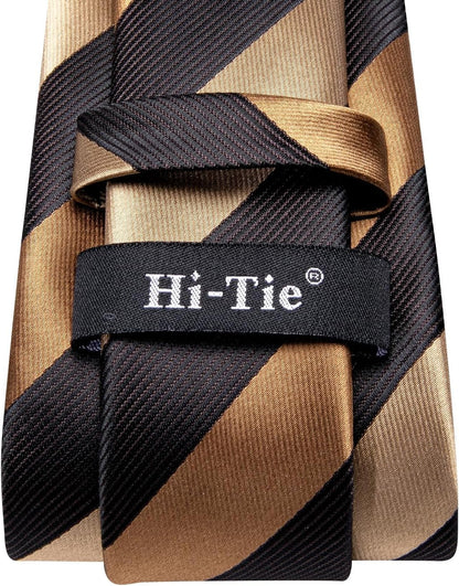 Mens Plaid Ties Classic Paisley Necktie with Handkerchief Cufflinks Set Business Stripe Tie