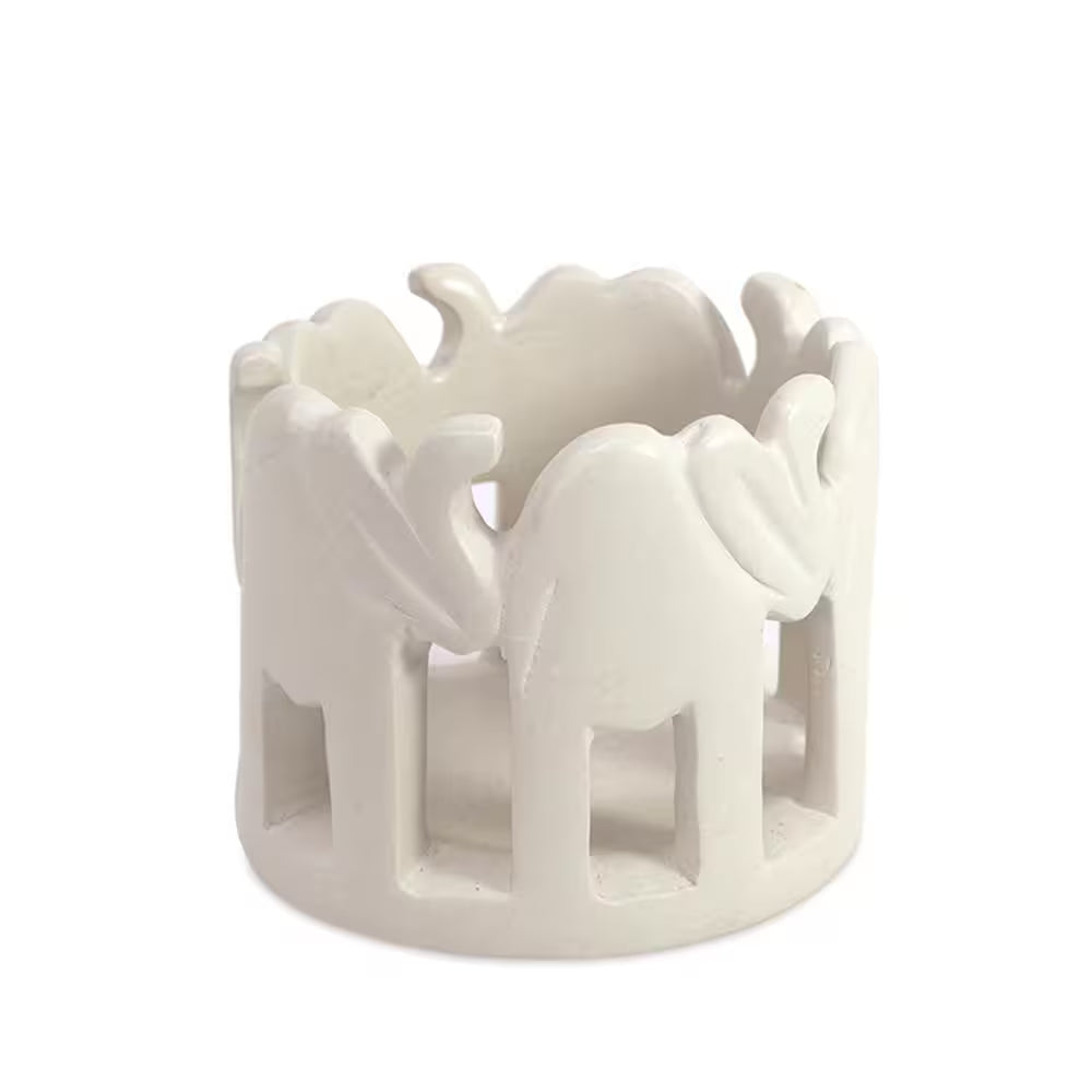 3 In. to 3.5 In. Light Natural Stone Circle of Elephants Soapstone Sculpture