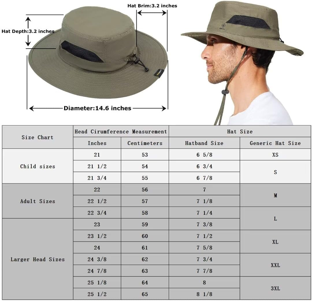 Fishing Hat for Mens Sun Hat Wide Brim Bucket Hat SPF UV Protection XL XXL Large Size Big Head Hiking Beach Safari