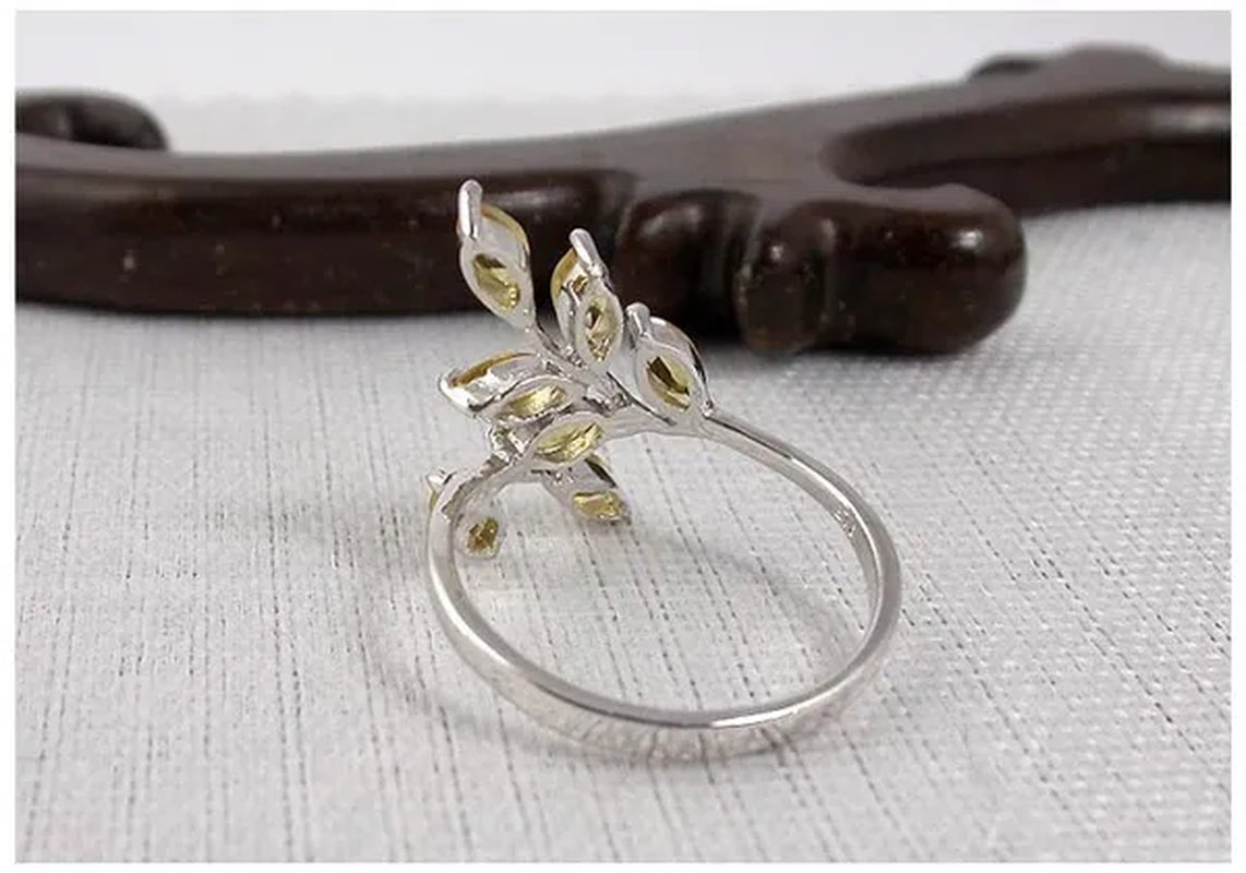 Beautiful leaf shape yellow crystal jewelry sets ring pendant necklace pure 925 silver citrine peridot fine jewelry for party
